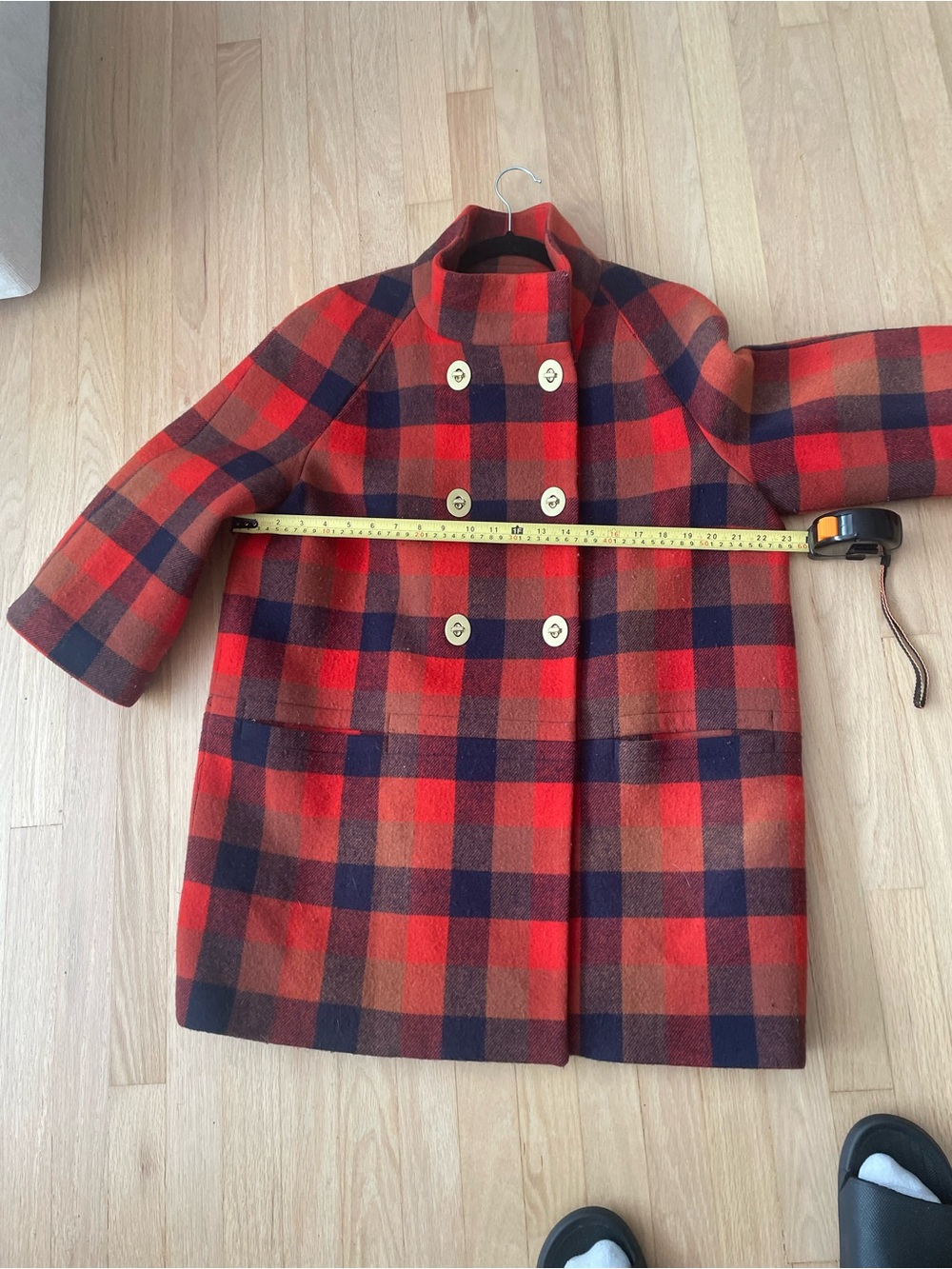 Coach Wool blend Tartan plaid 3/4 sleeve jacket size large - Picture 6 of 8